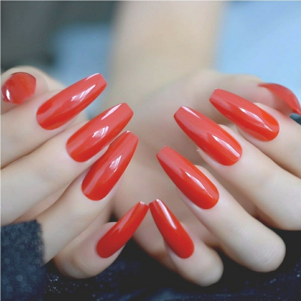 LUCY RED xlong COFFIN 💅 NAILS PRESS ON